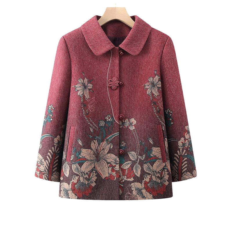 おばあちゃんのコート、70歳のお母さんの春のトップス、薄手の中高年の春と秋のラペル服、老婦人|undefined