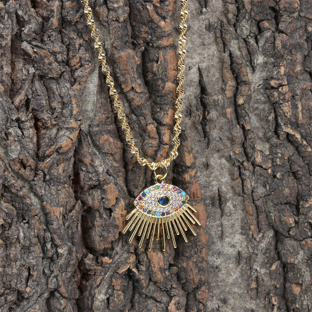 Turkey blue eyes colored diamond pendant copper plated real gold snake bone chain necklace