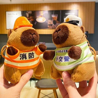 创意卡通毛绒水豚警察汽车钥匙扣卡皮巴拉玩偶情侣包包挂件小礼品