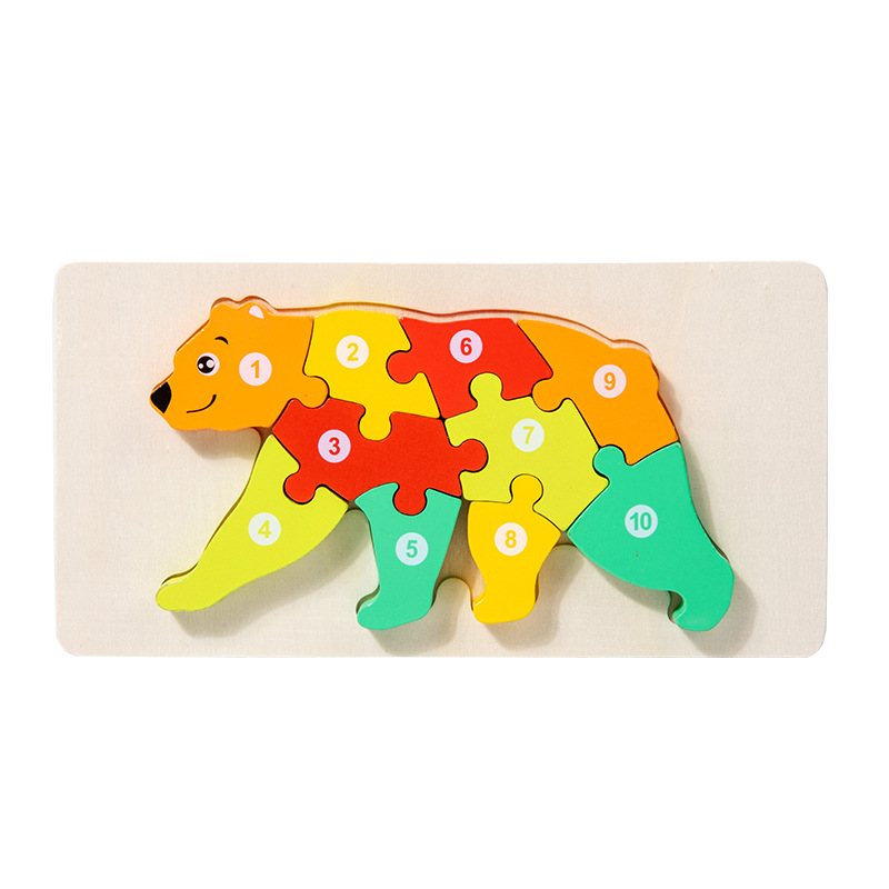 Niños pequeños madera 12 colores cognitivos números emparejados de tráfico animal gran puzzle puzzle puzzle juguetes de puzzle