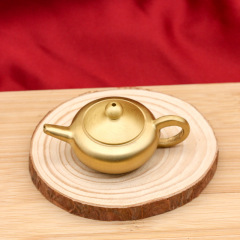 迷你小茶壺把把壺純黃銅擺件金屬銅工藝品辦公室茶道茶具小銅器