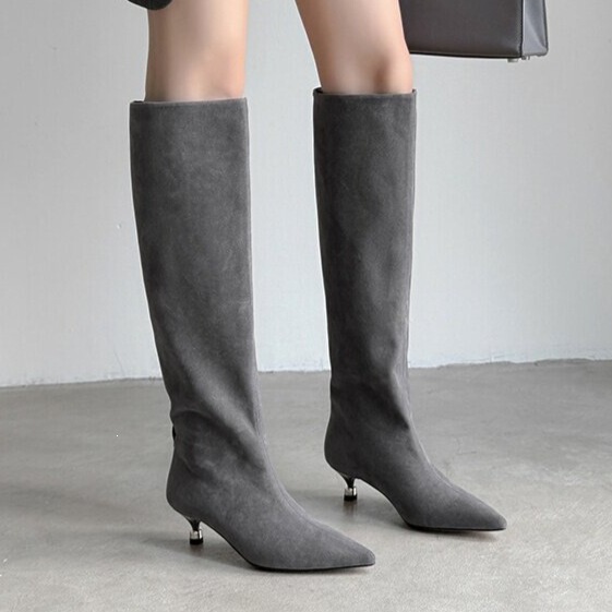 2026 Fall/Winter New Style Suede Leather Elegant Women's Long Boots Pointed Toe Kitten Heel Knee-High Boots 2026 Fall/Winter New Style Suede Leather Elegant Women's Long Boots Pointed Toe Kitten Heel Knee-High Boots