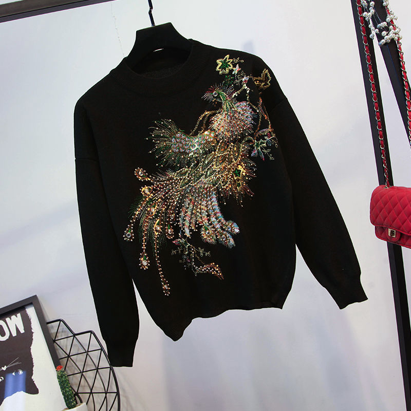 Damenbekleidung Große Größe Damenbekleidung neue Station Pfau Pailletten Langarm Mode Samt Sport zweiteiliger Freizeitanzug weiblicher Herbst_voghion.com