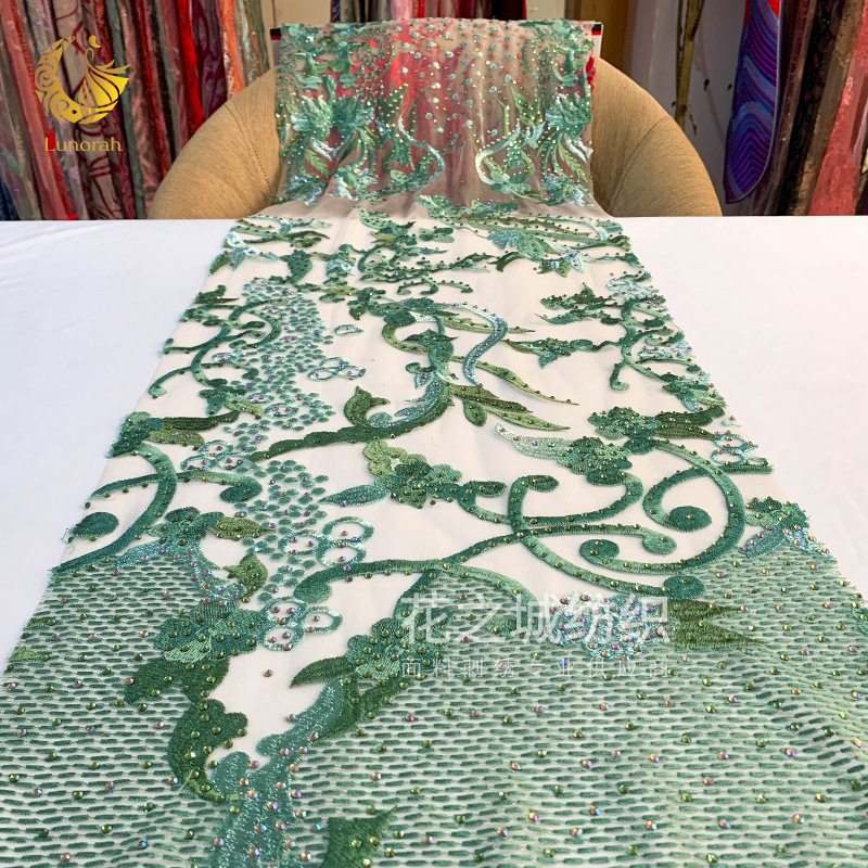 [Spot] Flat Embroidery Mesh Mesh Clothing Sari Wedding Dress Embroidery Fabric Abstract Plant Pattern Can Add Drill