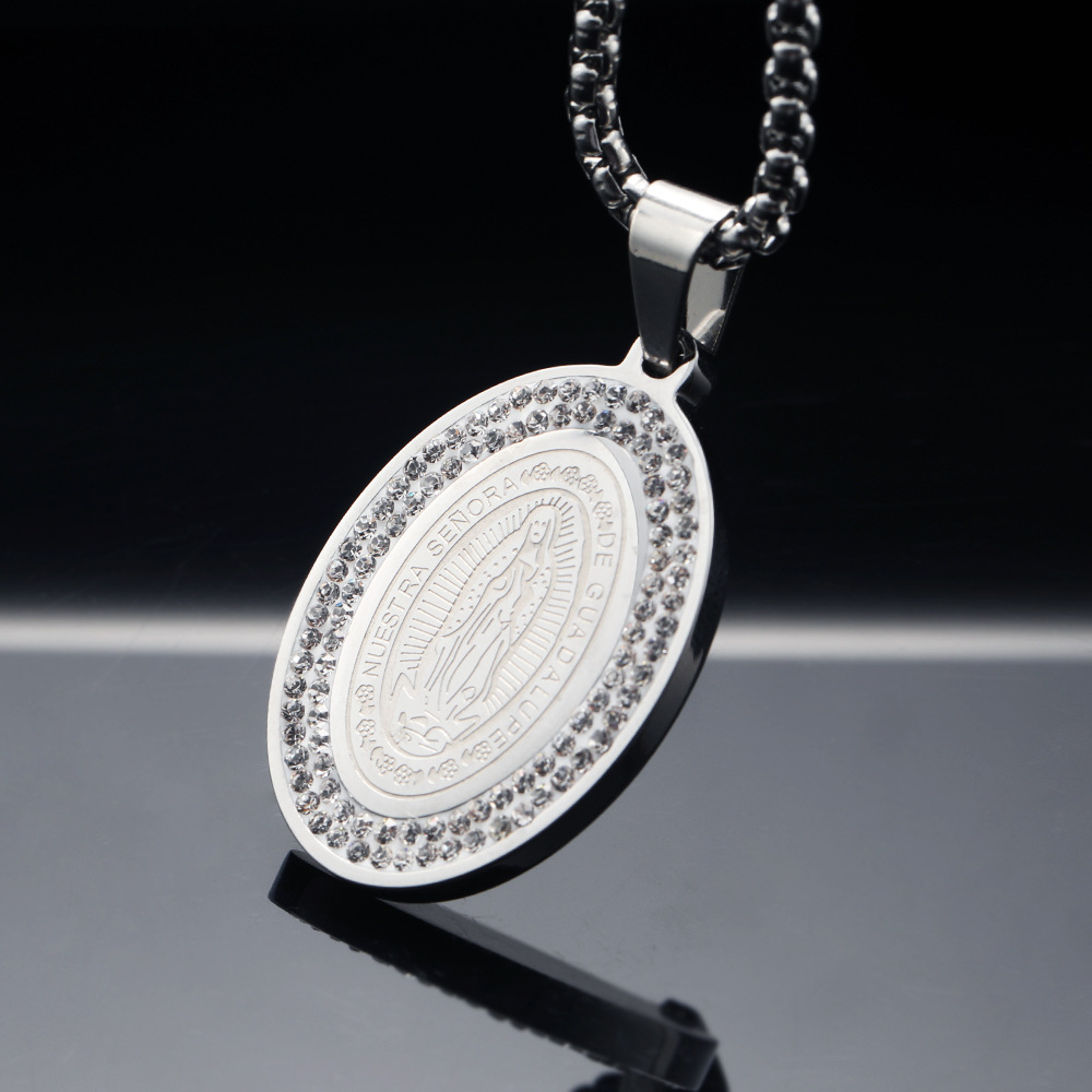 Geometric Pattern Unisex Gender Classic Style Geometric Titanium Steel Plating Inlay Rhinestones Unisex Pendant Necklace