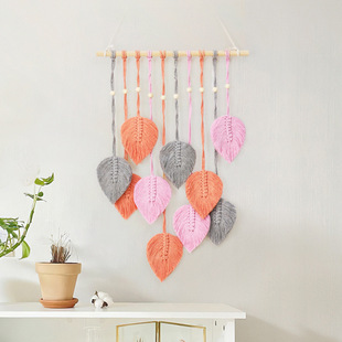 Hand-Woven Tapestry Cotton Rope Leaves Creative Tapestry Bohemian Nordic Style Woven Tapestry Wall Decoration Cross-Border