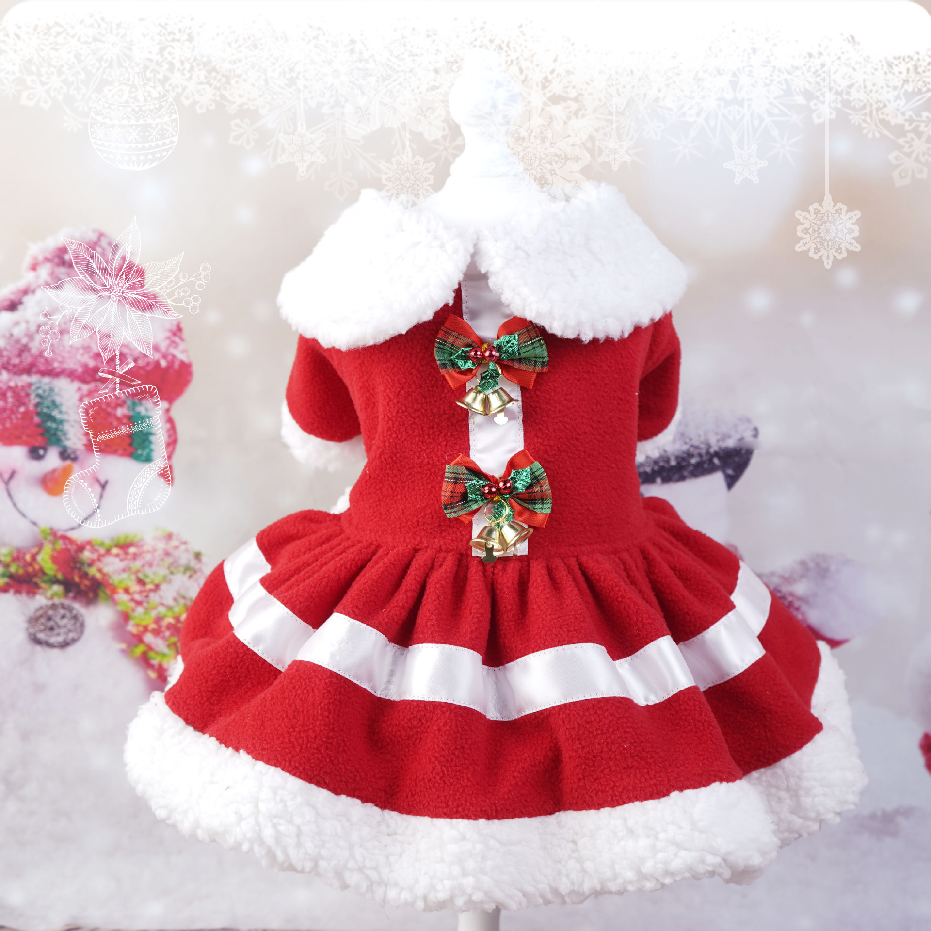 Vêtements De Noël Pour Animaux De Compagnie Chien Petit Chien De Noël Flocon De Neige Père Noël Peluche Épaissie Rouge Vacances Nouveau Produit display picture 1