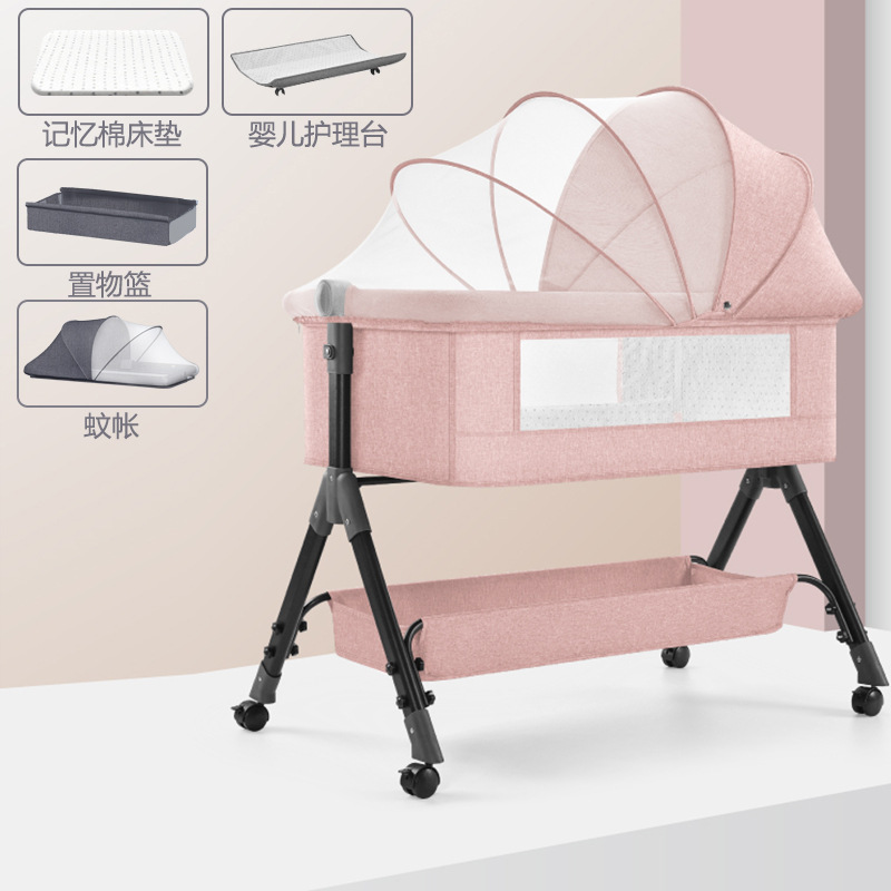 Cuna de bebé Cama lateral Cama de recién nacido Cama grande de costura Cama de cuna para bebé Cama para niños Multifuncional móvil plegable