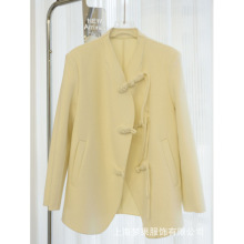 立领系带双面羊毛大衣女2024秋冬新款宽松版百搭气质加厚毛呢外套