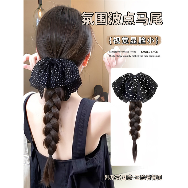 Dot Bow Low Pony Tail Wig Braid Braid Artificial Hair Long Braid Hair Accessories Grab Clip Wig Braid Pony Tail