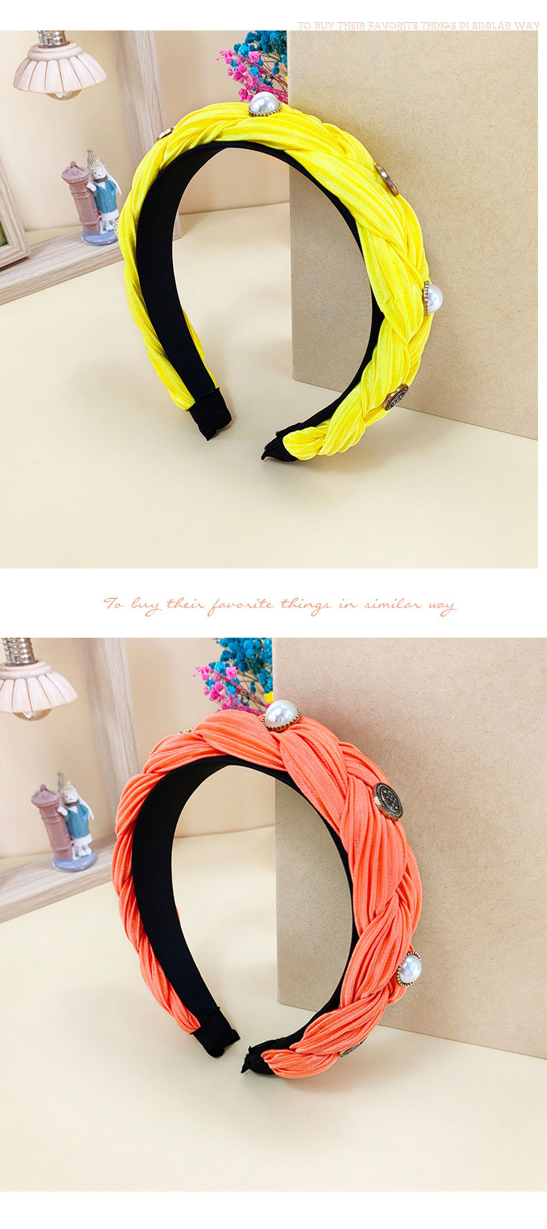 Korea's Style Braided Inlaid Pearl Wide-brimmed Hairband Wholesale Nihaojewelry display picture 3