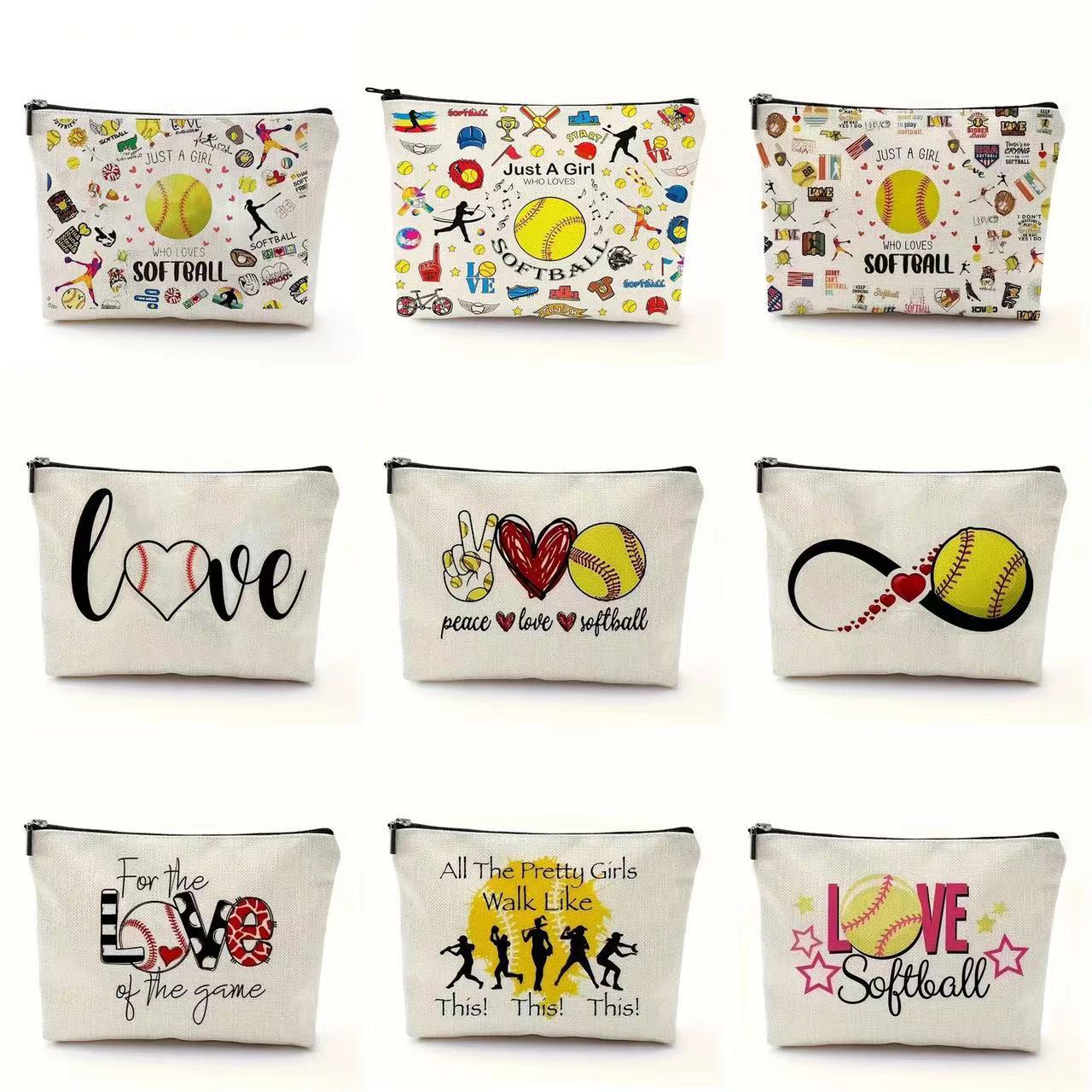 Elementos deportivos de béisbol bolsas de maquillaje impresas para chicas de béisbol bolsas portátiles de baño regalos para los amantes del béisbol