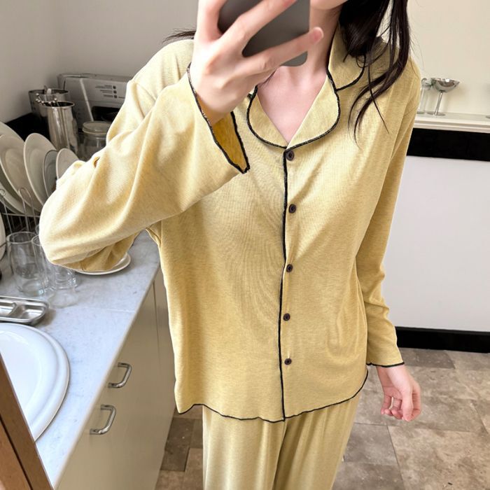 2025 New Women's Pajamas Modal Stretch Lapel Cardigan Long-Sleeve Long Pants Home Wear Two-Piece Set 2025 New Women's Pajamas Modal Stretch Lapel Cardigan Long-Sleeve Long Pants Home Wear Two-Piece Set