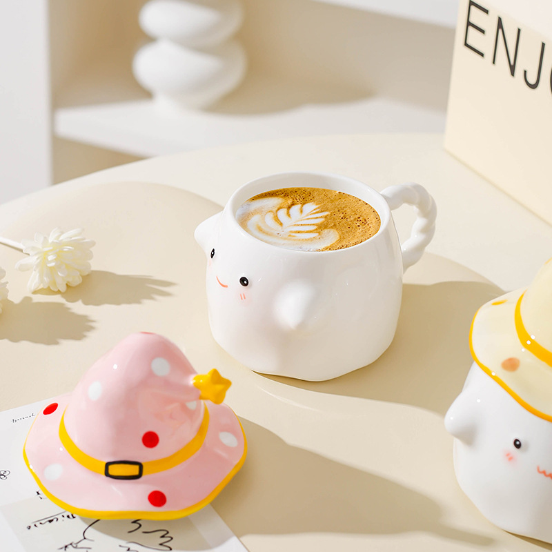 Regalos de cumpleaños fantasma extraña taza de cerámica con tapa taza de regalo de nicho mano taza de regalo regalo de Halloween