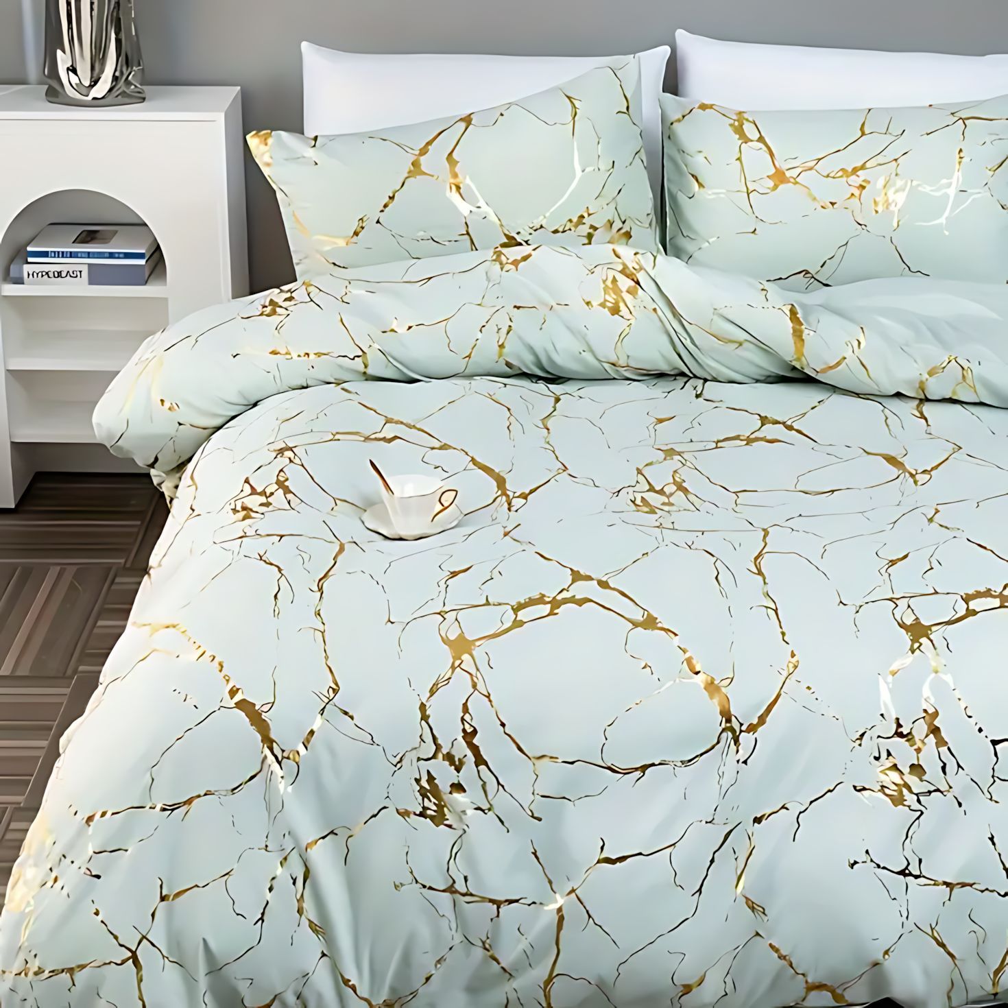 TEMU / JIT estilo transfronterizo clásico texturas de lámina de oro impresión digital 3D colcha suave funda de almohada kit