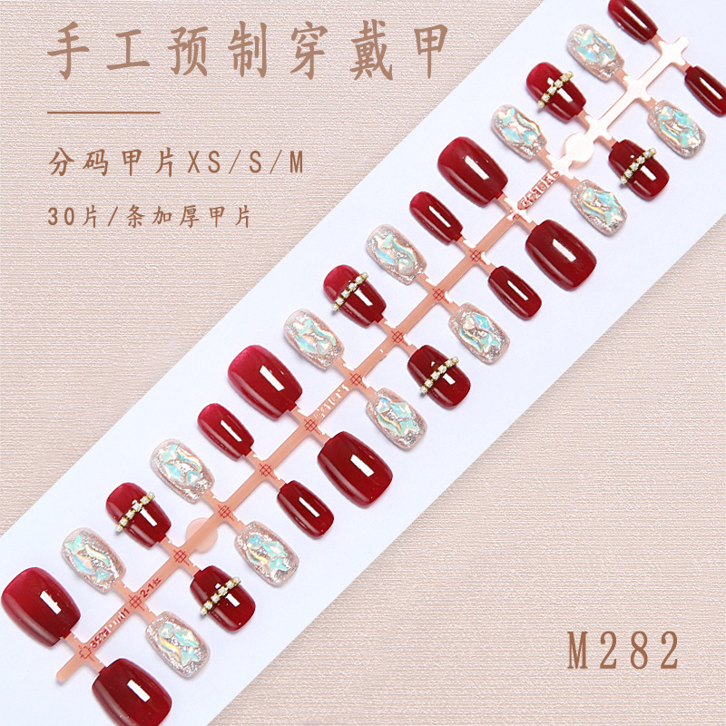 Angola Red Nail Wearing Nail Tablets Advanced Sense False Nails Hand Wearing Nail Temperament White Nail Stickers Wholesale