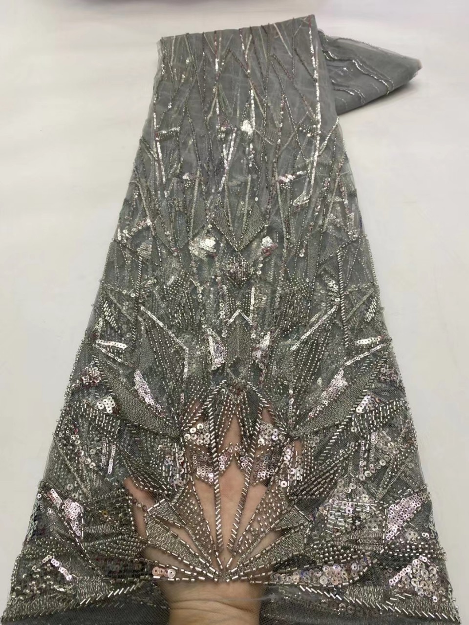 Irregular lentejuelas con cuentas bordado de tela de moda vestido de novia francés encaje tela francesa JX1965 image 9