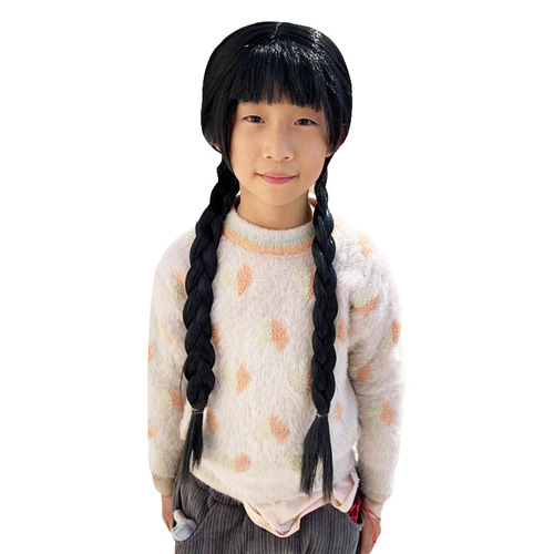 Black center-parted braids, daughter COS wig, Indian black braids, masquerade props