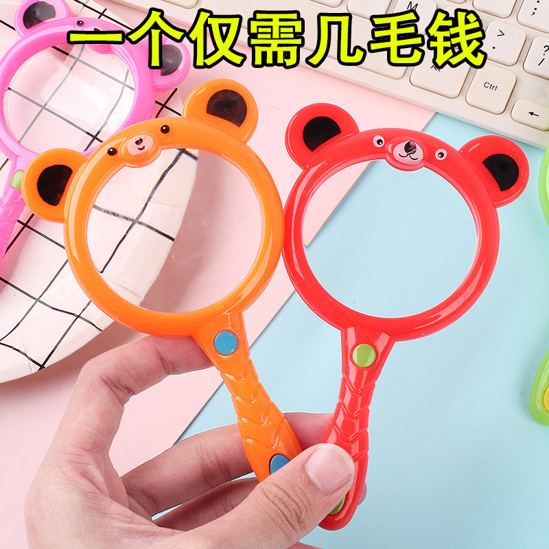 卡通小熊彩色高清塑料放大镜儿童探索科教批发小孩学习实验玩具