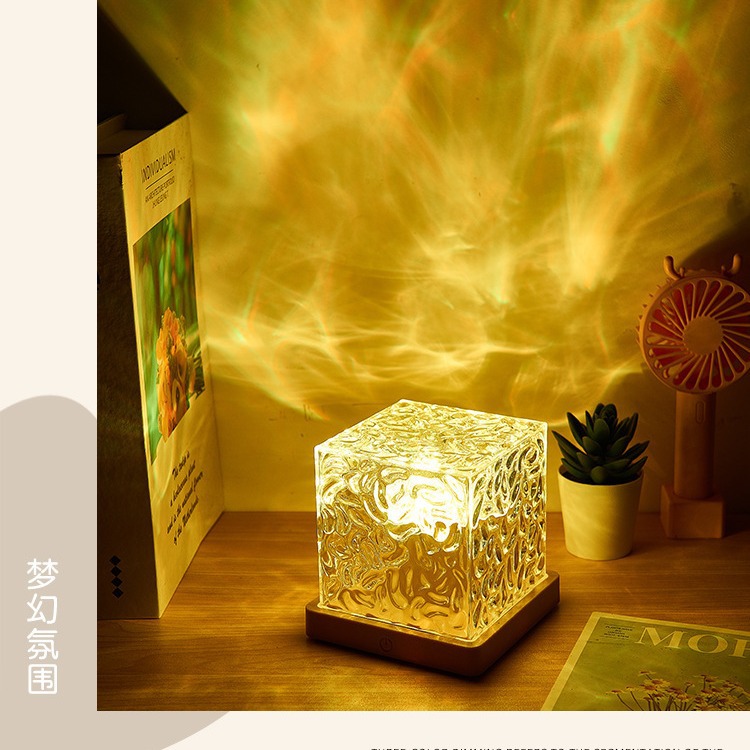 Cross-border exclusive rotating wave pattern night light bedside flame ambiance lamp romantic gift projection light wave pattern light