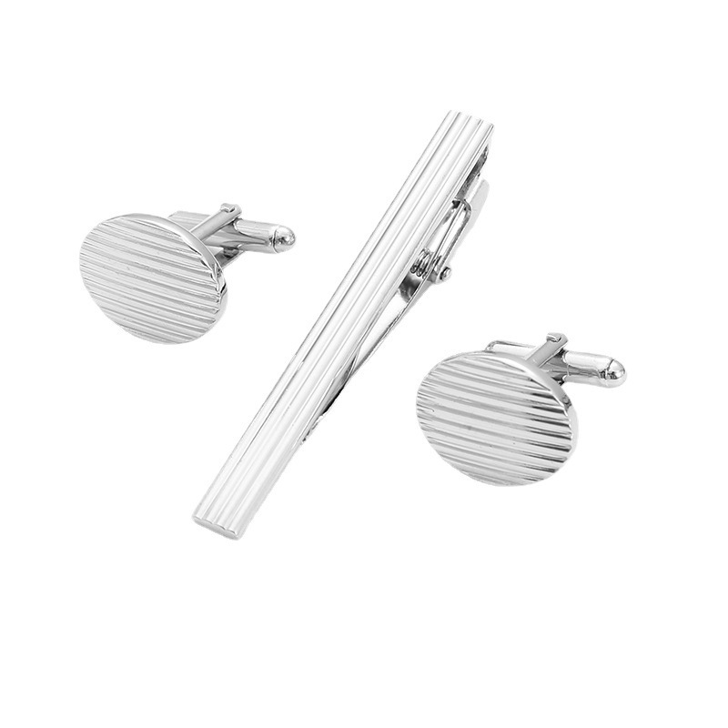 Silver copper cufflinks tie clip suit brushed European and American fashion jewelry men's formal wear business accessories gentleman special...