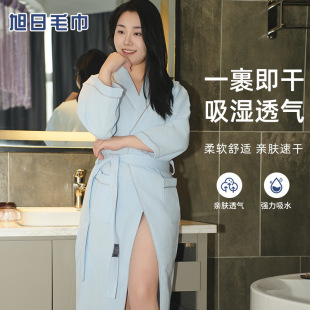 Hotel Pure Cotton Bathrobe Quick-Drying Towel Material for Couples, Men and Women, Autumn and Winter Waffle Bathrobe, Long Couple Style