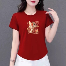 清仓捡漏外贸妈妈中年t恤女蛇年本命年内搭打底衫设计感短袖上衣