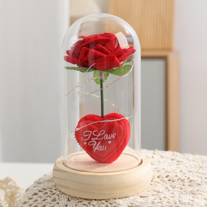 情人节创意礼物玻璃罩带灯永生花台灯爱心浪漫惊喜仪式感生日礼品