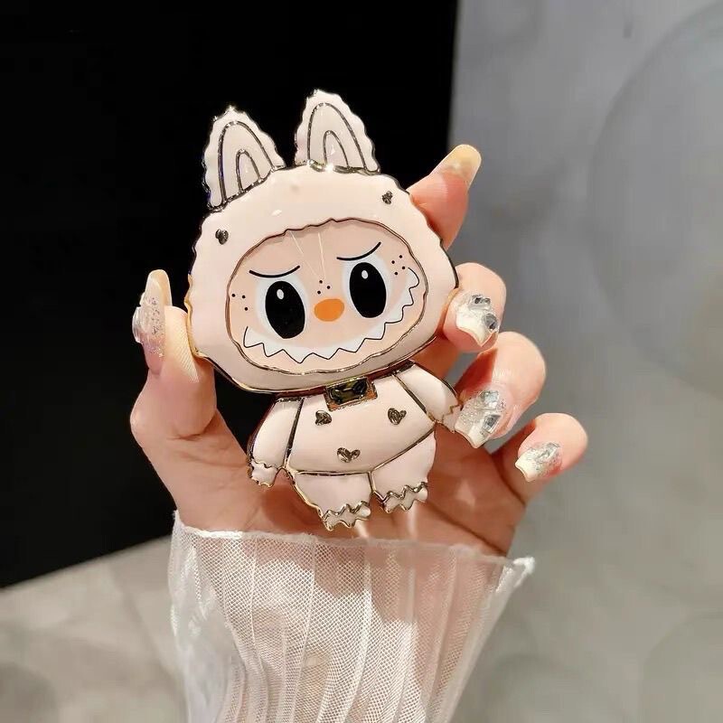 Labubu 漫画かわいい携帯電話ホルダー化粧鏡ホルダーミラー携帯電話ホルダー回転可能折りたたみ|undefined