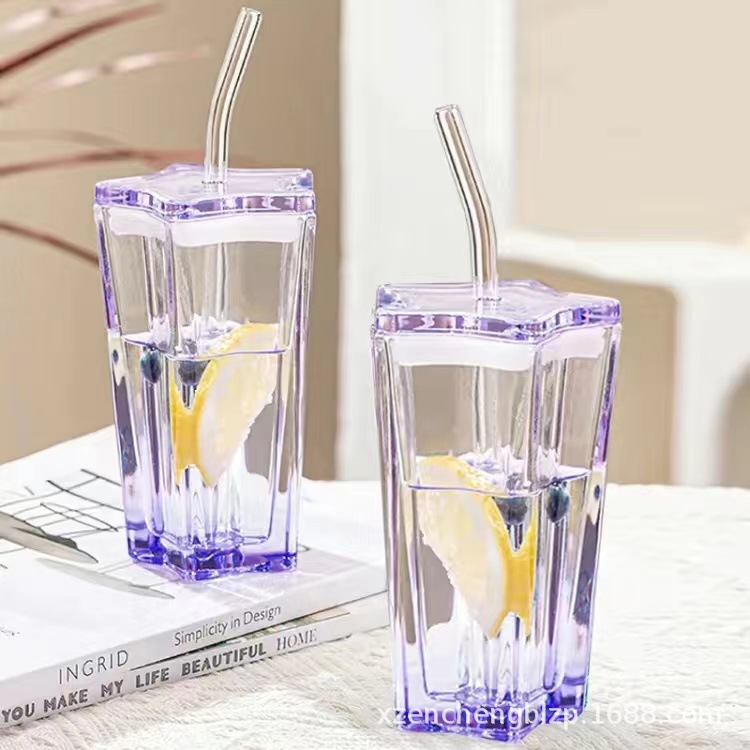 Vasos de paja al por mayor, vasos de vidrio con forma de estrella de cinco puntas, vasos degradados de colores, vasos para bebidas frías con tapas, tazas de café, regalos para mujeres