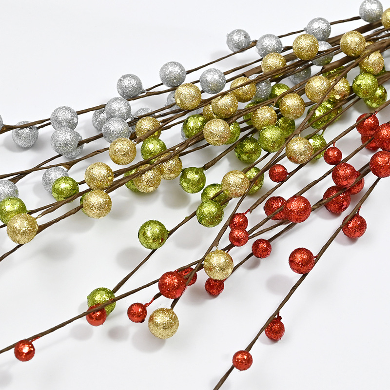 Envío gratis transfronterizo Navidad brillo ramita de bayas 5 puntas 30 frutas DIY accesorios de fotografía decoración accesorios de simulación bayas con brillo dorado