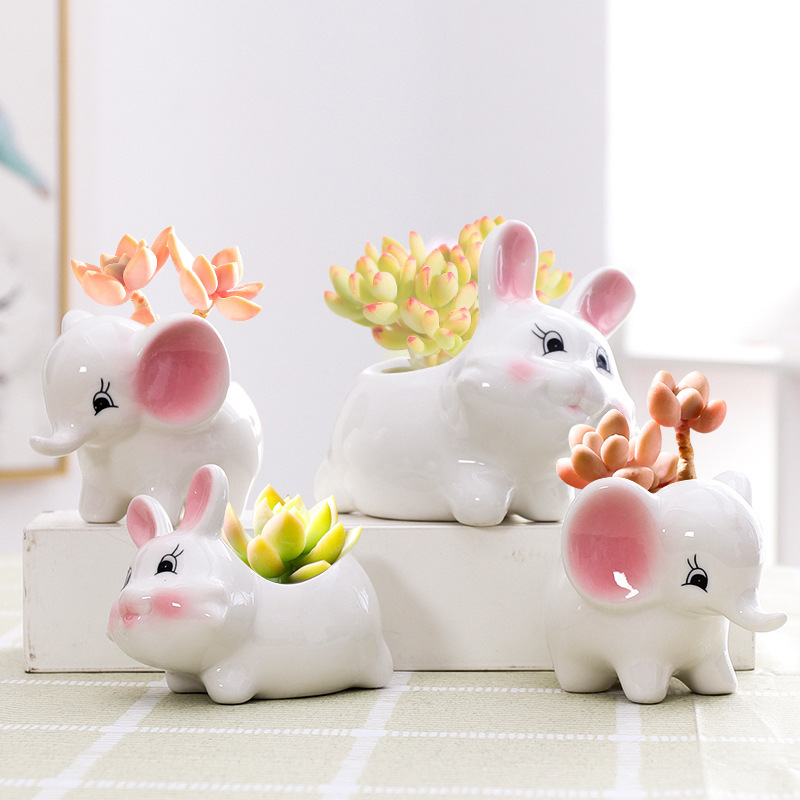 Cartoon cute fleshy flower pot plant pure white ceramic creative simple desktop meat mini thumb pot wholesale