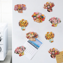 跨境3d创意花束鲜花冰箱贴迷你仿真花朵强磁强吸贴树脂油画磁力贴
