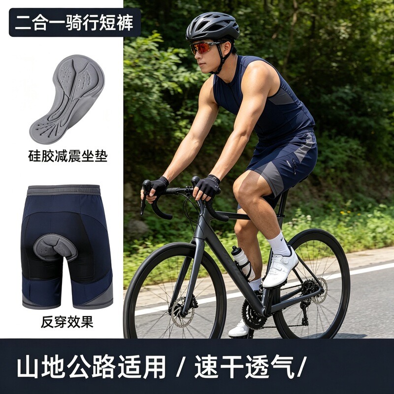 Cycling Clothing with Contrasting Color Patchwork, Quick-Dry Running Shorts, Road Cycling Clothing for Men, Summer Sports Casual Cycling Pants