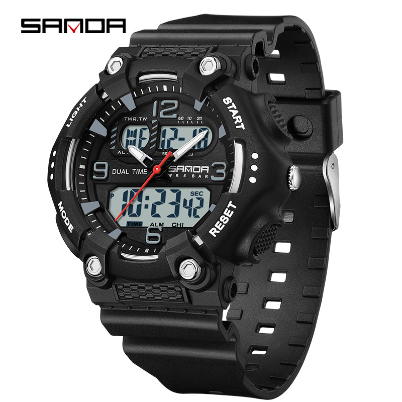 SANDA reloj juvenil de moda color contraste doble pantalla reloj multifuncional para hombres y mujeres estudiantes reloj electrónico de luz nocturna