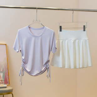 Sports Suit Women's Summer Short Skirt Short-Sleeved Quick-Drying Tennis Skirt Fitness Running Yoga Training Badminton Suit