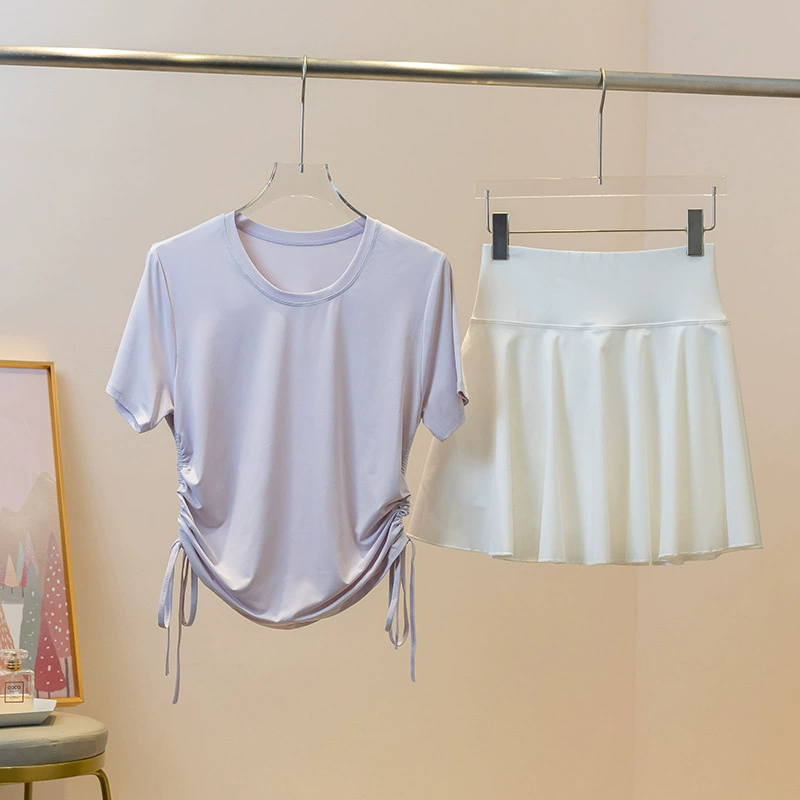 Спортивный костюм женский летний короткая юбка с короткими рукавами быстросохнущая теннисная юбка для фитнеса, бега, йоги, тренировок, костюм для бадминтона