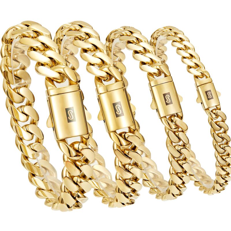 Jmsb Vacuum Electroplated Gold 14K Bracelet Stainless Steel Titanium Steel Cuban Chain Smooth Buckle Men's Jewelry