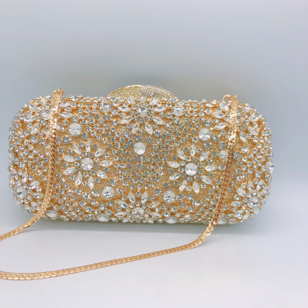 * nuevo paquete de cena de diamante de industria pesada, paquete de diamante europeo y americano, bolso de mano, vestido pequeño, caja dura, bolsa de mujer, embrague