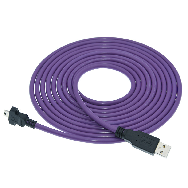 工业相机线缆USB2.0A公迷你Mini 5Pin公带锁高柔屏蔽带磁环数据线