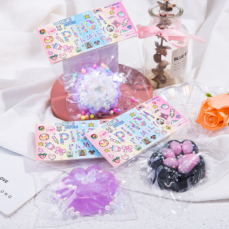 Mini pastel cristal garra de gato pellizco pellizco caja ciega bolsa de niños suave descompresión juguetes puestos de rebote lento