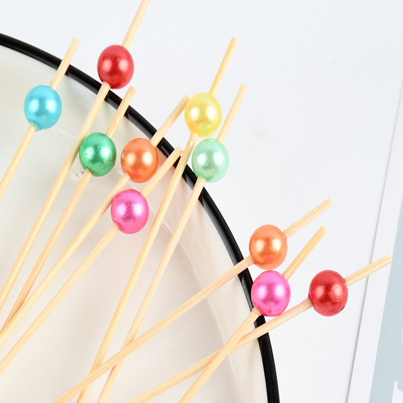 Cuentas de color horquilla de fruta de bambú de lujo horquilla decorativa horquilla de fruta horquilla desechable horquilla de vino horquilla de fruta creativa pesca de fruta