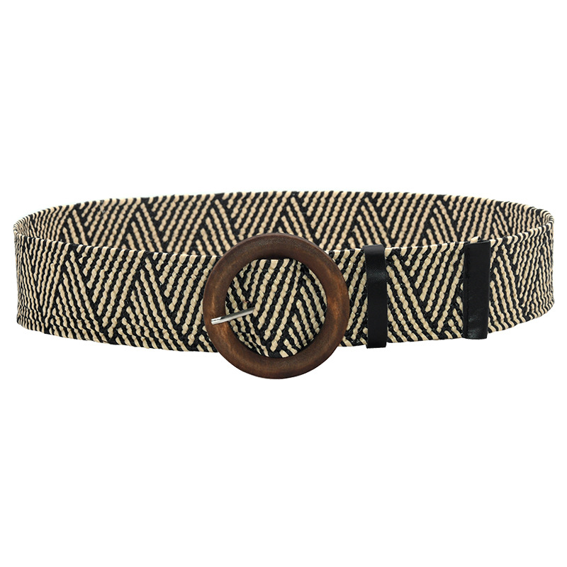 Beach straw woven elastic waist belt