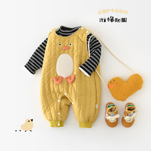 儿童连体衣宝宝加绒保暖无袖背带裤男女童卡通绗棉外出爬服55566