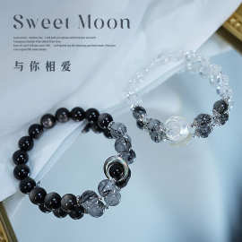 「君如月」晶手链天然银曜石阿赛黑发晶圣诞新年礼圣诞新年礼
