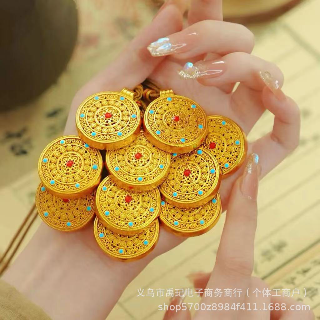 금 모래 실크 상서로운 8 보물 나침반 펜던트 목걸이 여성의 구리 금도금 DIY 액세서리 도매 WEI XUE