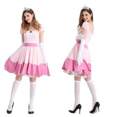New European and American Halloween Costume: Super Mario Peach Princess Dress Cosplay Game Uniform Set