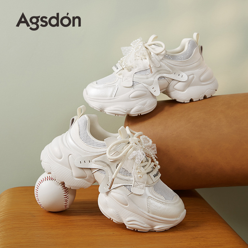 Augustion Daddy Shoes Mujer 2025 nuevo verano suela gruesa con pies pequeños zapatos deportivos casuales zapatos blancos de malla