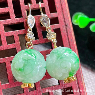 Shake the sound supply wholesale Myanmar natural jadeite earrings A goods gold set earrings with certificate