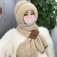 帽子女时尚加绒保暖减龄风雪帽冬季围巾一体加绒加厚百搭显脸小